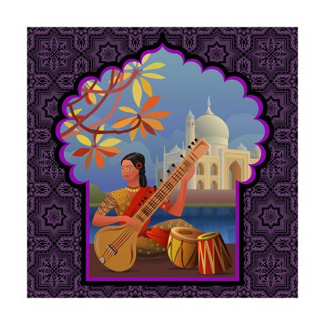 Indian Girl Playing Sitar near Taj Mahal Prints by daseugen at