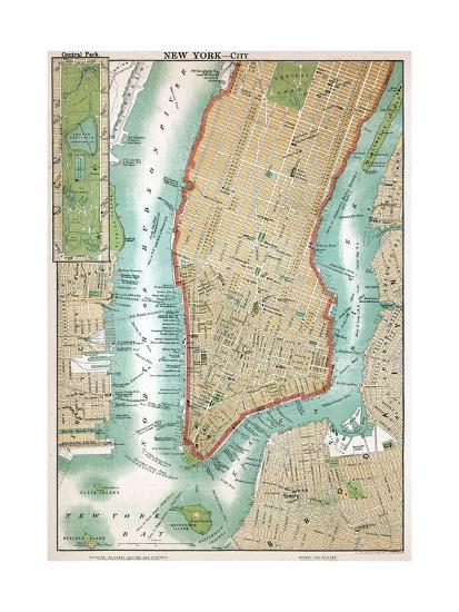 'Map of Lower Manhattan and Central Park' Giclee Print | AllPosters.com