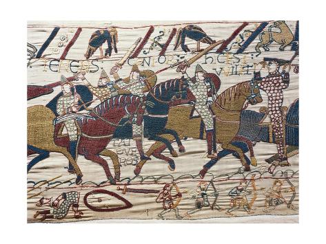 Scene of Knights in Battle, Detail from Bayeux Tapestry or Tapestry of