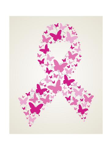 Butterfly in Breast Cancer Awareness Ribbon Print by cienpies at
