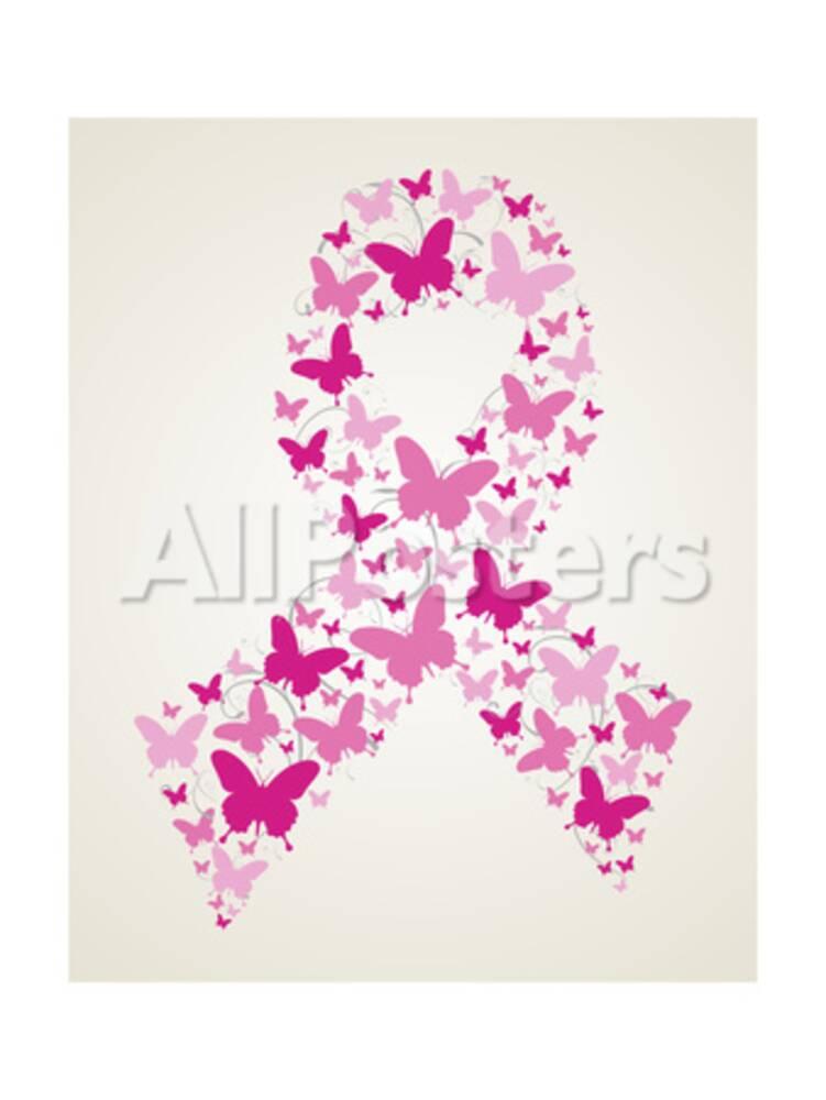 Butterfly in Breast Cancer Awareness Ribbon Print by cienpies at