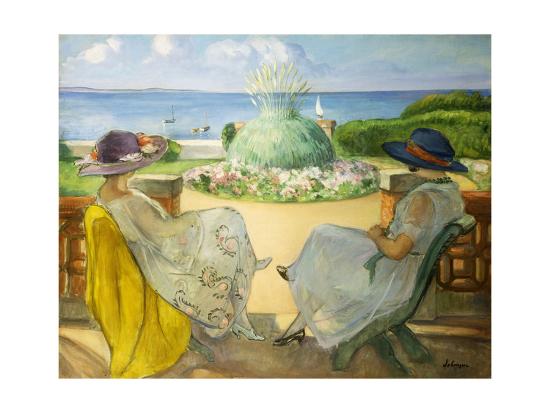 Two Young Women On A Terrace By The Sea 1922 Giclee Print Henri Lebasque Allposters Com