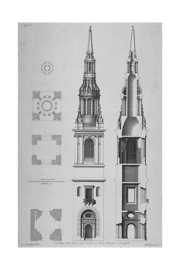 plans elevations and section of the church of st mary le bow