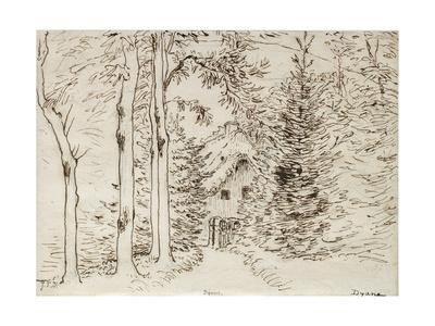 Path Through Woods To A Thatched House 1866 Graphite Pen And Brown Ink On Paper Giclee Print Jean Francois Millet Allposters Com
