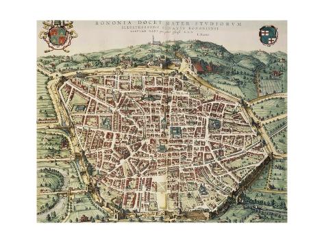 'City Map of Bologna, Italy, 16th Century' Giclee Print