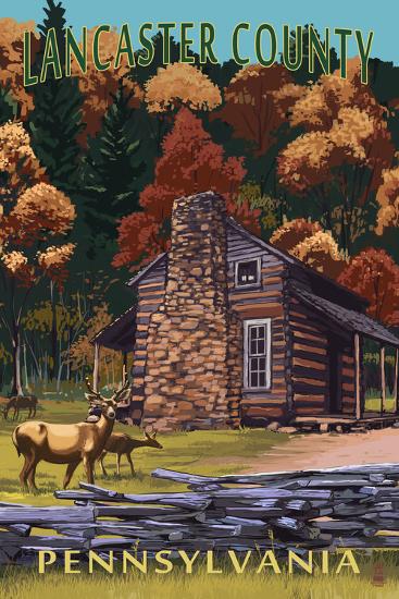 Lancaster County Pennsylvania Deer Family And Cabin Scene