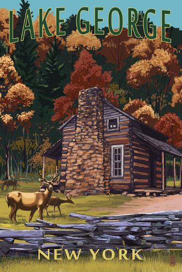 Lake George New York Deer Family And Cabin Wall Mural By