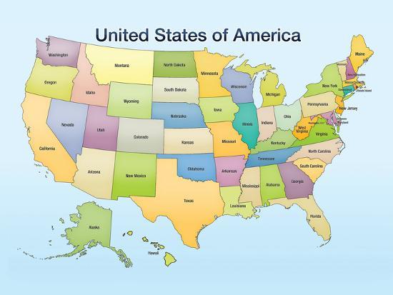 United States Of America Map Educational Poster Print Photo