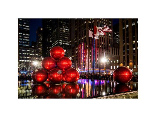 The Giant Christmas Ornaments On Sixth Avenue Across From The Radio The Giant Christmas Ornaments on Sixth Avenue across from the Radio City Music Hall by Night - The Giant Christmas Ornaments On Sixth Avenue Across From The Radio