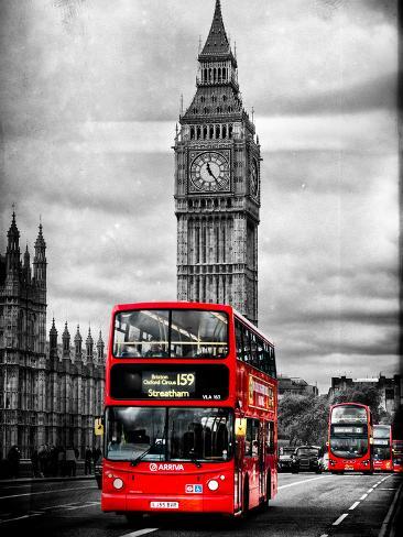 The Houses of Parliament Big Ben red Bus London photograph picture poster print
