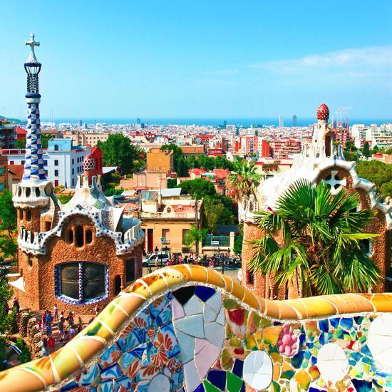 barcelona spain july 19 ceramic mosaic park guell on july 19