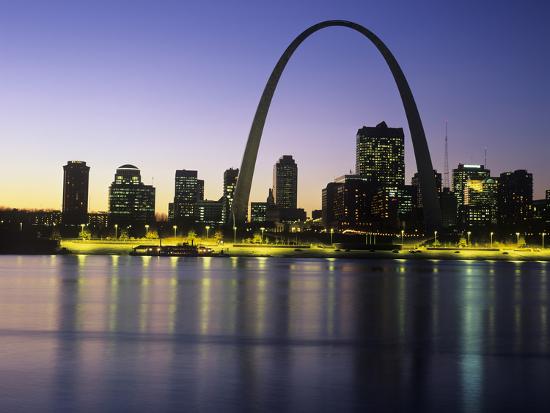 St Louis Arch and Skyline at Night Reflected on Mississippi River Photographic Print by Adam ...