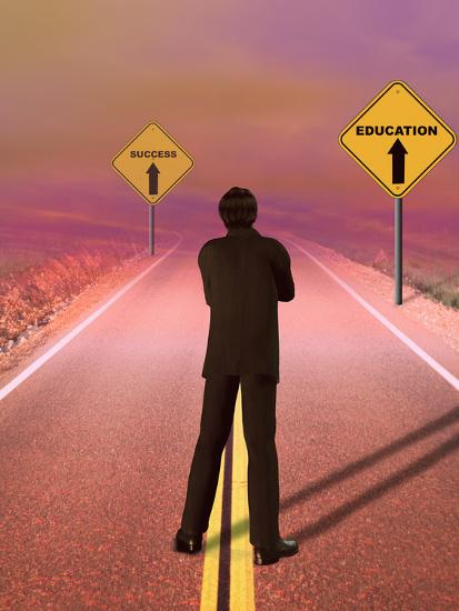 'A Businessman Looking Down a Road Toward a Future Where Education