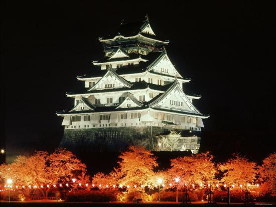 Night View Of Osaka Castle With Cherry Blossoms Japan Photographic Print Allposters Com