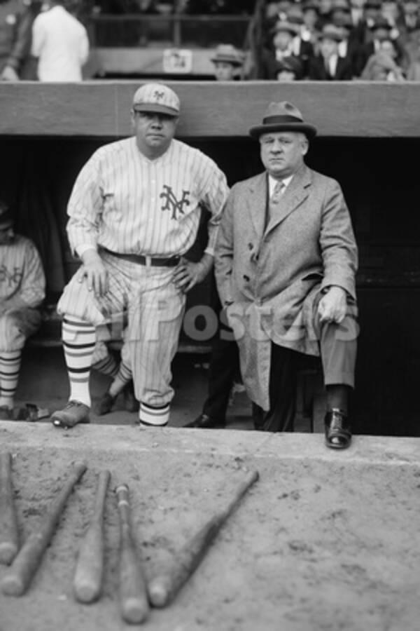 Babe Ruth In A Ny Giants Uniform With Giants Manager John Mcgraw