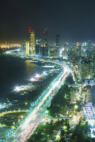 Skyline And Corniche Al Markaziyah District By Night Abu Dhabi