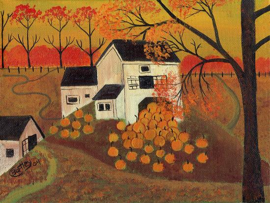 Pumpkin Barn Autumn Folk Art Cheryl Bartley Giclee Print By Cheryl