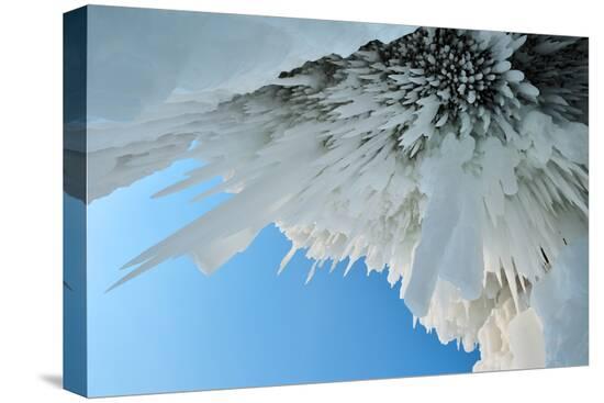 Icicles Ice Stalactites Hanging From Cave Ceiling Lake Baikal Siberia Russia March