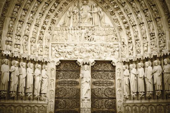 The Main Entrance To Notre Dame Cathedral Paris France