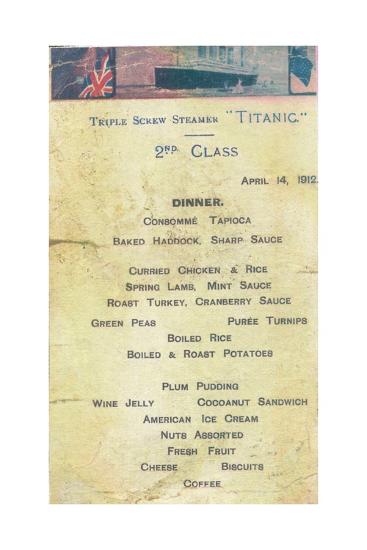 Titanic 2nd Class Dinner Menu 1912 Giclee Print Allposters Com