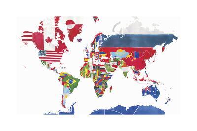 watercolor map of the world and national flags posters jennifer