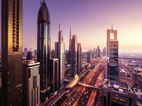 Dubai Skyline In Sunset Time United Arab Emirates Photographic Print Iakov Kalinin Allposters Com
