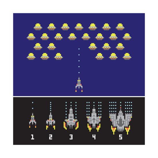 Pixel Art Style Space War And Spaceship Game Upgrades Vector Set