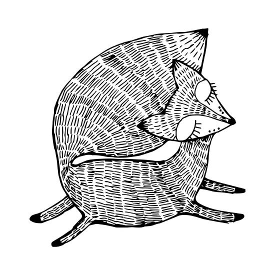 Stylized Fox Forest Animals Cute Fox Line Art Black And White