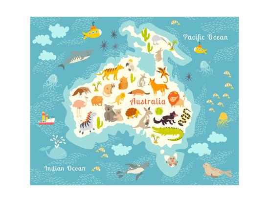 Animals World Map Australia Australian Animals Poster Australia Map Australia Mammals Cartoon St Prints Rimma Z Allposters Com