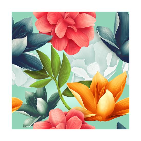 Seamless Tropical Flower Plant Pattern Background Hawaiian Californian Florida Summer Style Posters Mystel Allposters Com