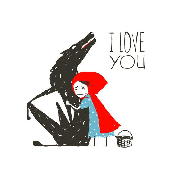 Little Red Riding Hood Loves Black Wolf Little Red Riding Hood Hugs Wolf Illustration For The Fai Prints Popmarleo Allposters Com