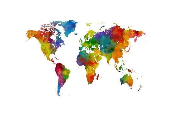 Map Of The World Map Watercolor Poster Michael Tompsett