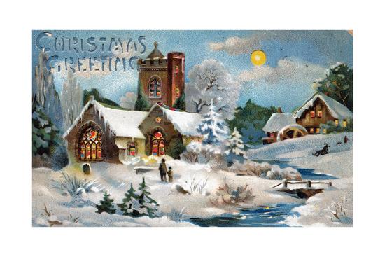 'Christmas Card, Church in Winter Scene, Beatrice Litzinger Collection