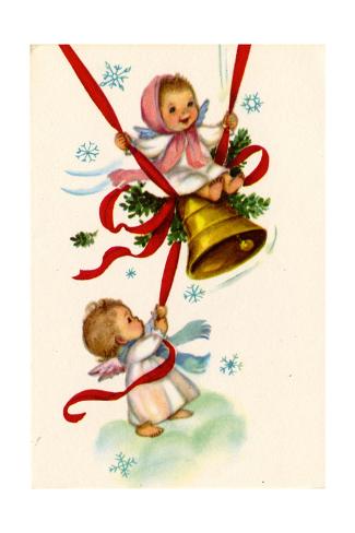 'Christmas Card; Angels Ringing a Bell with a Girl Swinging, National