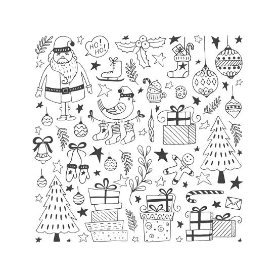 Vector Set Of Hand Drawn Outline Christmas Illustrations Clipart Collection With Santa Claus Chri