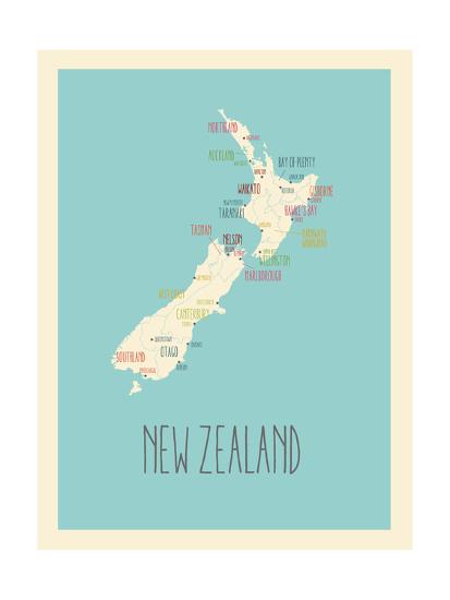 Blue New Zealand Map Posters by Kindred Sol Collective at ...