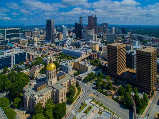 Aerial view  of skyline  and Georgia State Capitol Building 
