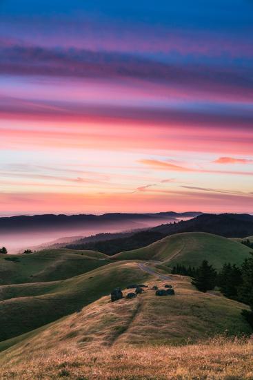Colorful Sunset With Pink Clouds On Mt Tam In San Francisco With Rolling Golden Hills Photographic Print David Chang Allposters Com