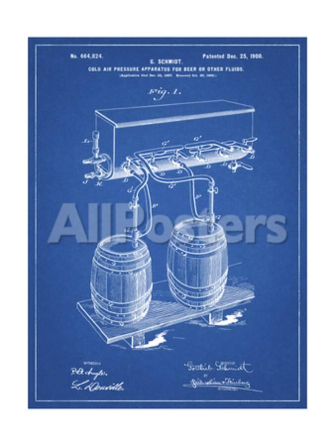 Pp729 Blueprint Beer Keg Cold Air Pressure Tap Poster