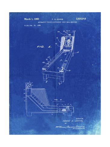 Pp1036 Faded Blueprint Skee Ball Patent Poster