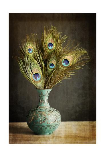 Peacock Feathers In Blue Vase Giclee Print By Tom Quartermaine At