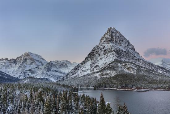 grinnell point and mount gould over swift current lake glacier