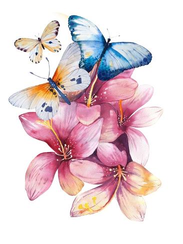 8 by 8 3dRose Colorful Spring Flowers and Butterflies Floral Watercolor Illustration Trivet with Tile