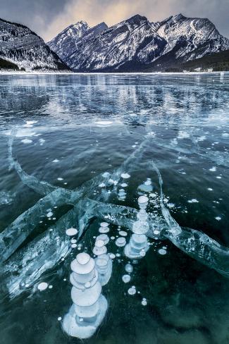 Canada Alberta Spray Valley Provincial Park Frozen Methane Bubbles In Spray Lakes