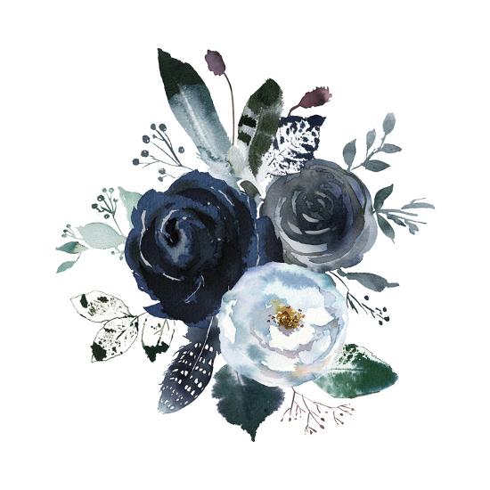 Watercolor Floral Wreath Roses Peonies Leaves Boho Grey Navy White Indigo Blue Isolated On White Ba Posters Yuliya Podlinnova Allposters Com