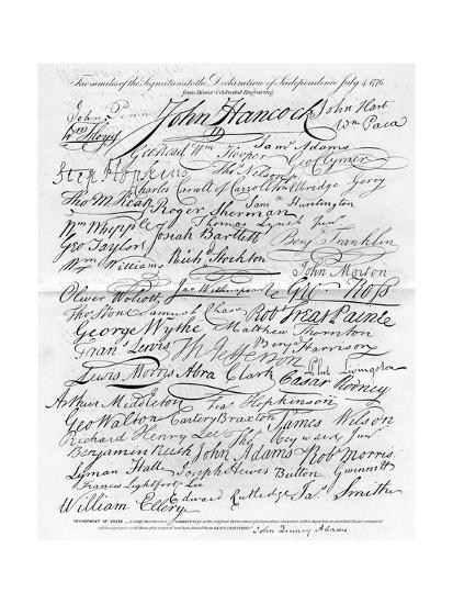 Facsimile Of The Signatures To The Declaration Of Independence 4 July 1776 Artist Unknown Giclee Print Unknown Allposters Com