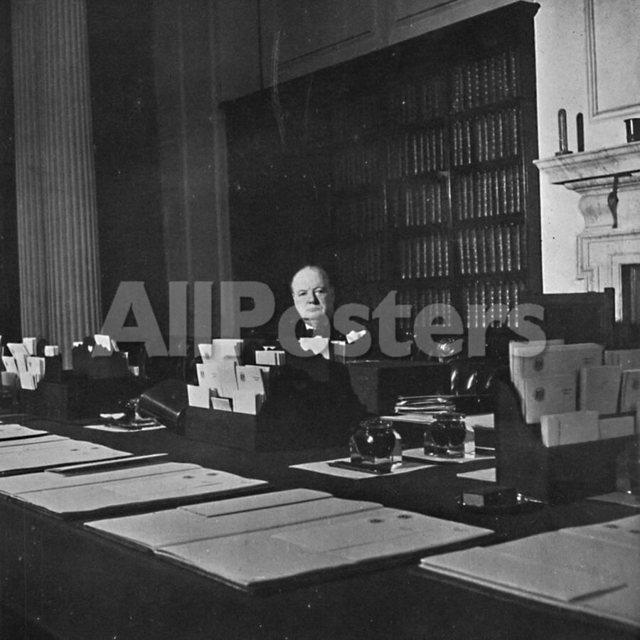 Winston Churchill In The Cabinet Room Of 10 Downing Street