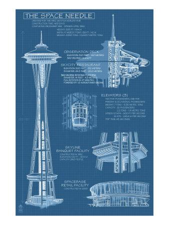 'Seattle, WA, Space Needle Technical Drawing' Art - Lantern Press