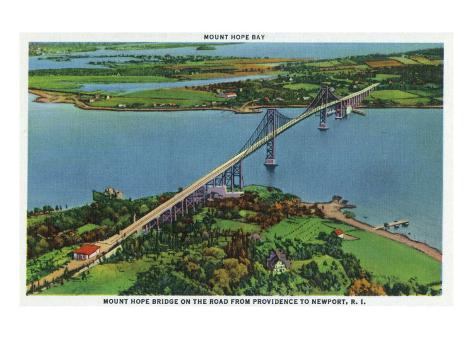 'Providence, Rhode Island Aerial View of Mount Hope Bridge and Mount
