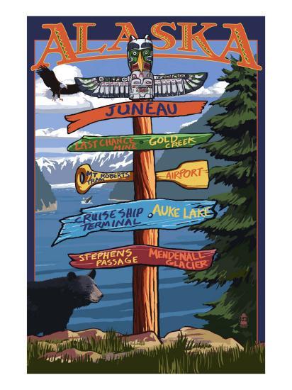 'Juneau, Alaska - Destination Sign' Prints - Lantern Press | AllPosters.com